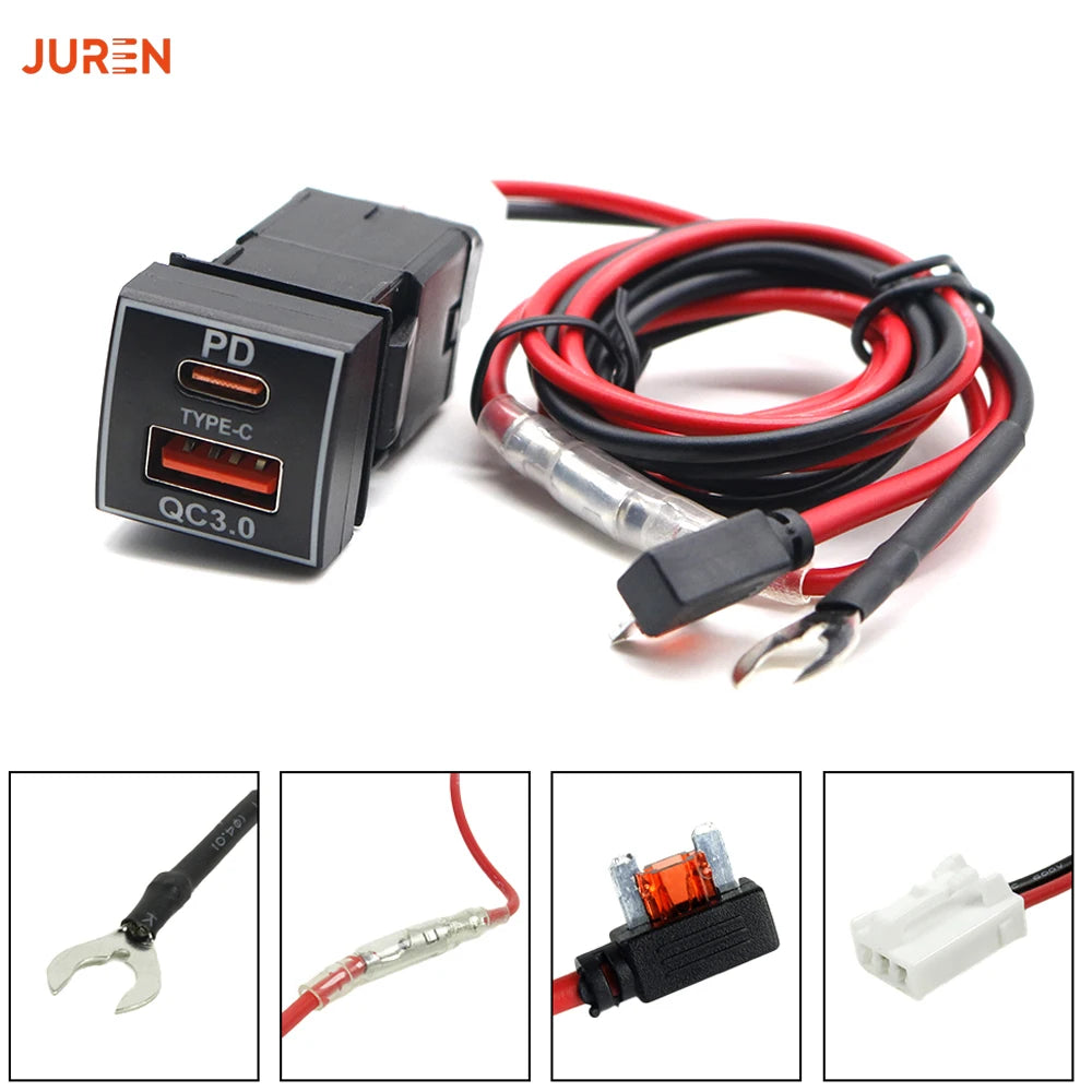 Juren 1pcs QC3.0 USB Fast Charging TYPE-C Interface Socket Charger For Toyota Camry Carola TS-07-C