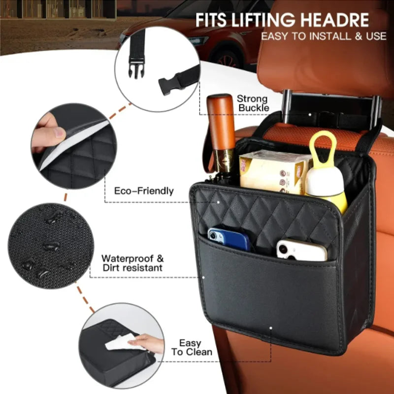 Multifunctional Car Seat Storage Bag Leather Auto Organizer Garbage Bag Fit For Most Car Models