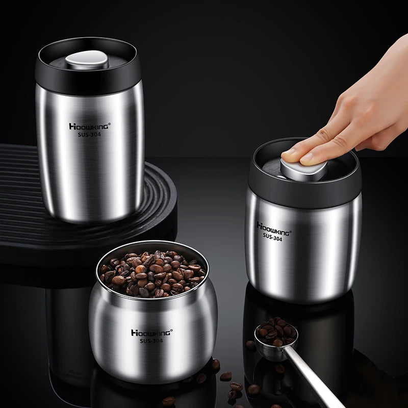 Vacuum Sealed Tank Coffee Bean Storage Tank Household 304 Stainless Steel Food Storage Jars Moisture-Proof Sealed Container