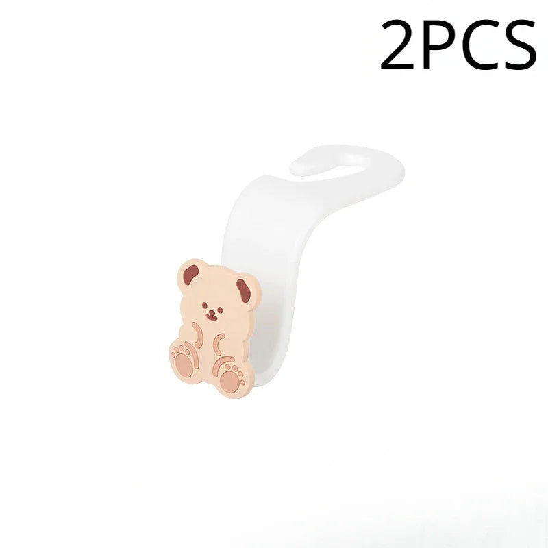 2PCS Car Back Seat Headrest Hooks for Purses & Bag Headrest Hanger Vehicle Cute Bear Bunny Storage Hook Universal Organizer