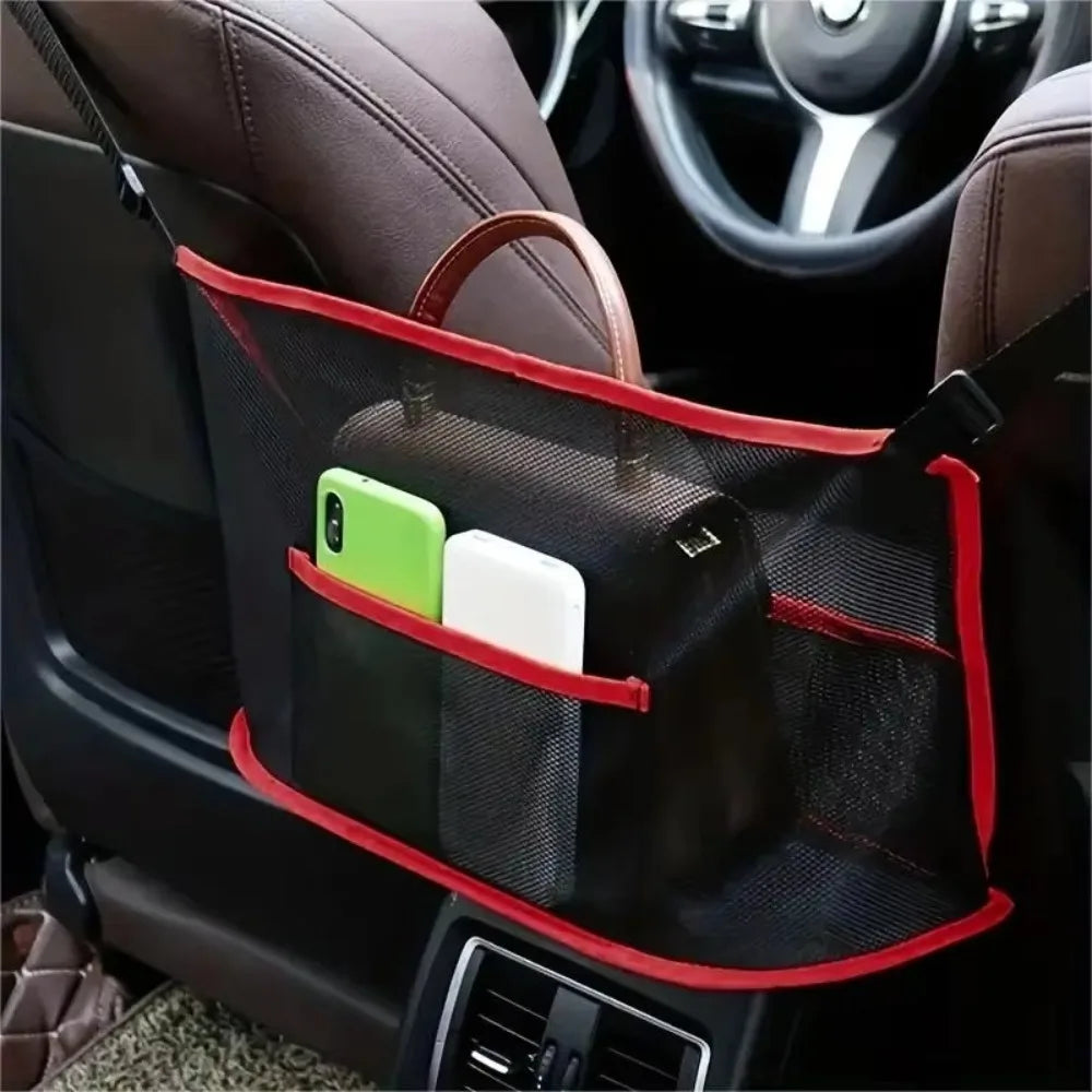 Large Capacity Car Seat Mesh Bag Convenient Hanging Mesh Storage Net Pocket Adjustable Spacious Handbag Purse Organizer Auto
