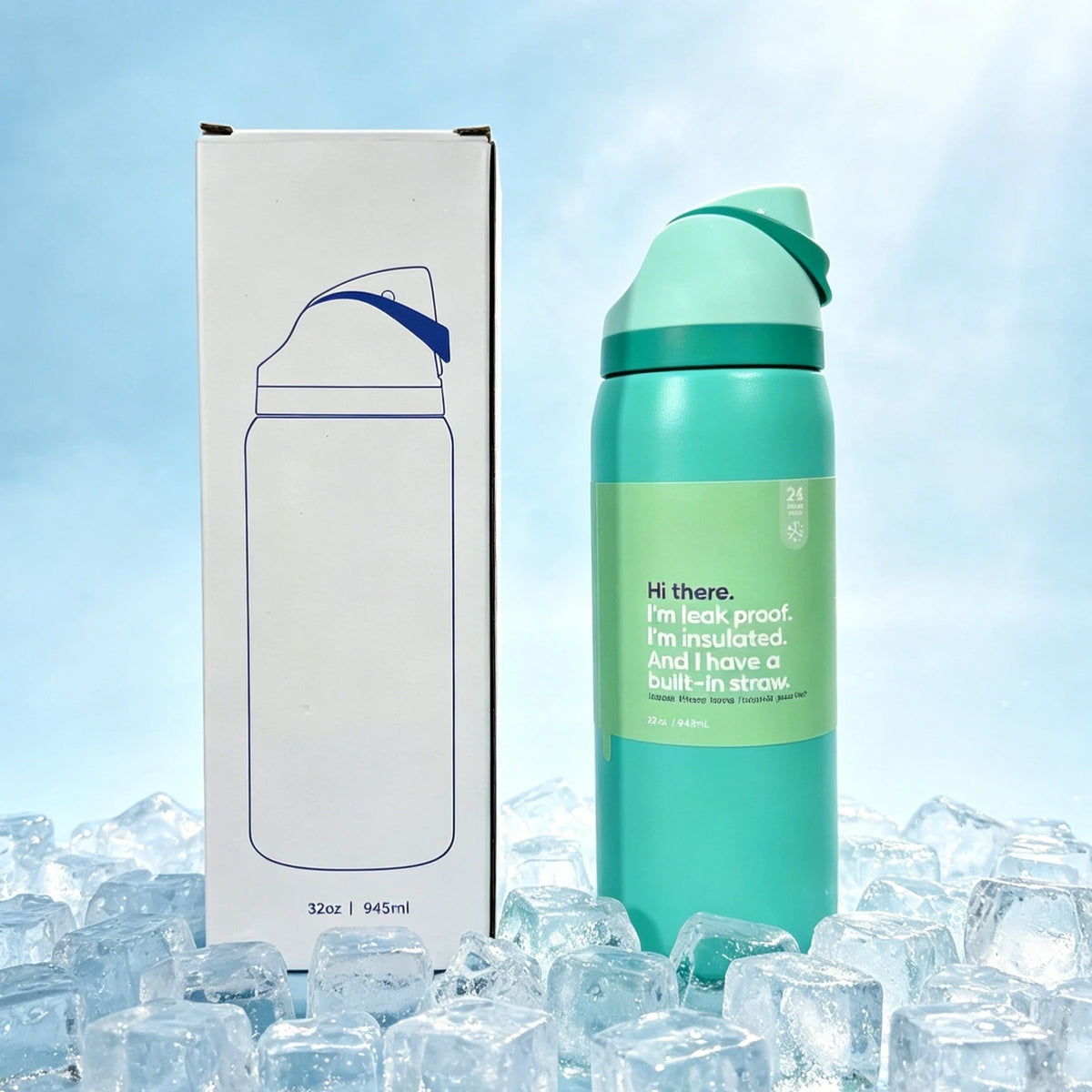 Fitness Insulated Flask Thermos Cup Stainless Steel Straw Drinking Water Bottle One-touch Open Vacuum Mug for Football Sport Use