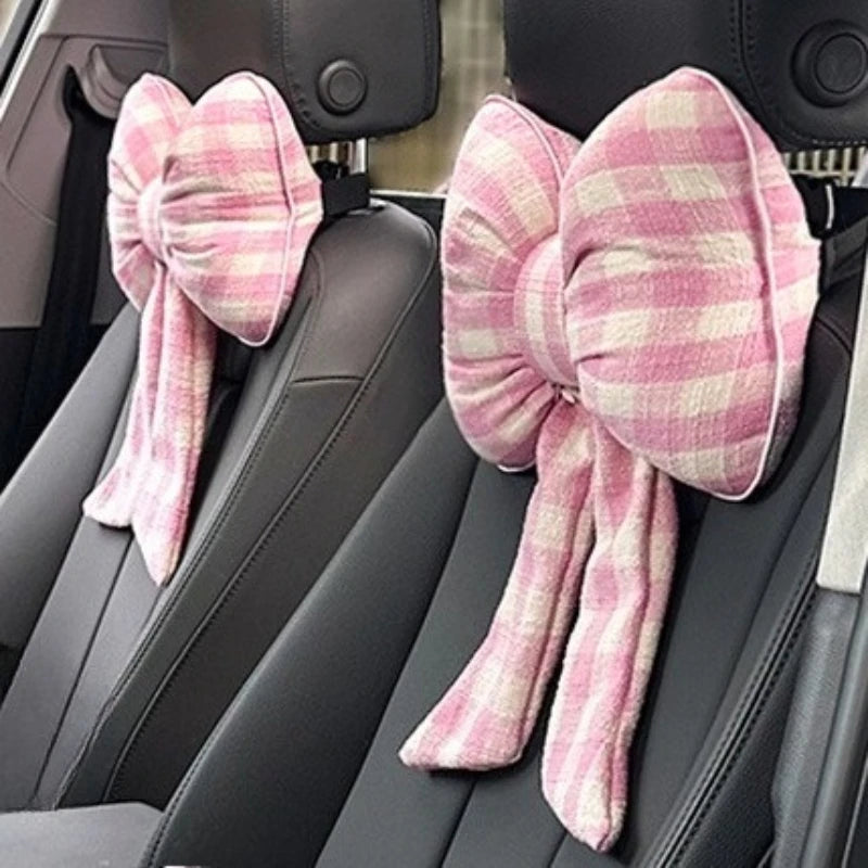 NEW Bowknot Pillows Car Seat Neck Rest Pillow,Car Headrest Neck Cushion Pillows,Pink Car Accessories for Women