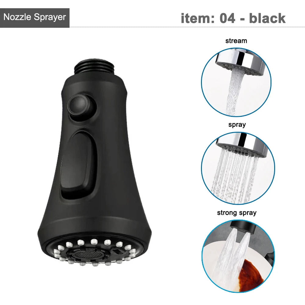 Kitchen Faucet Head Replacement Parts ABS Gold Black Nickle Chrome Tap Pull-out Shower Sprayer Nozzle Faucet Spouts Accessory