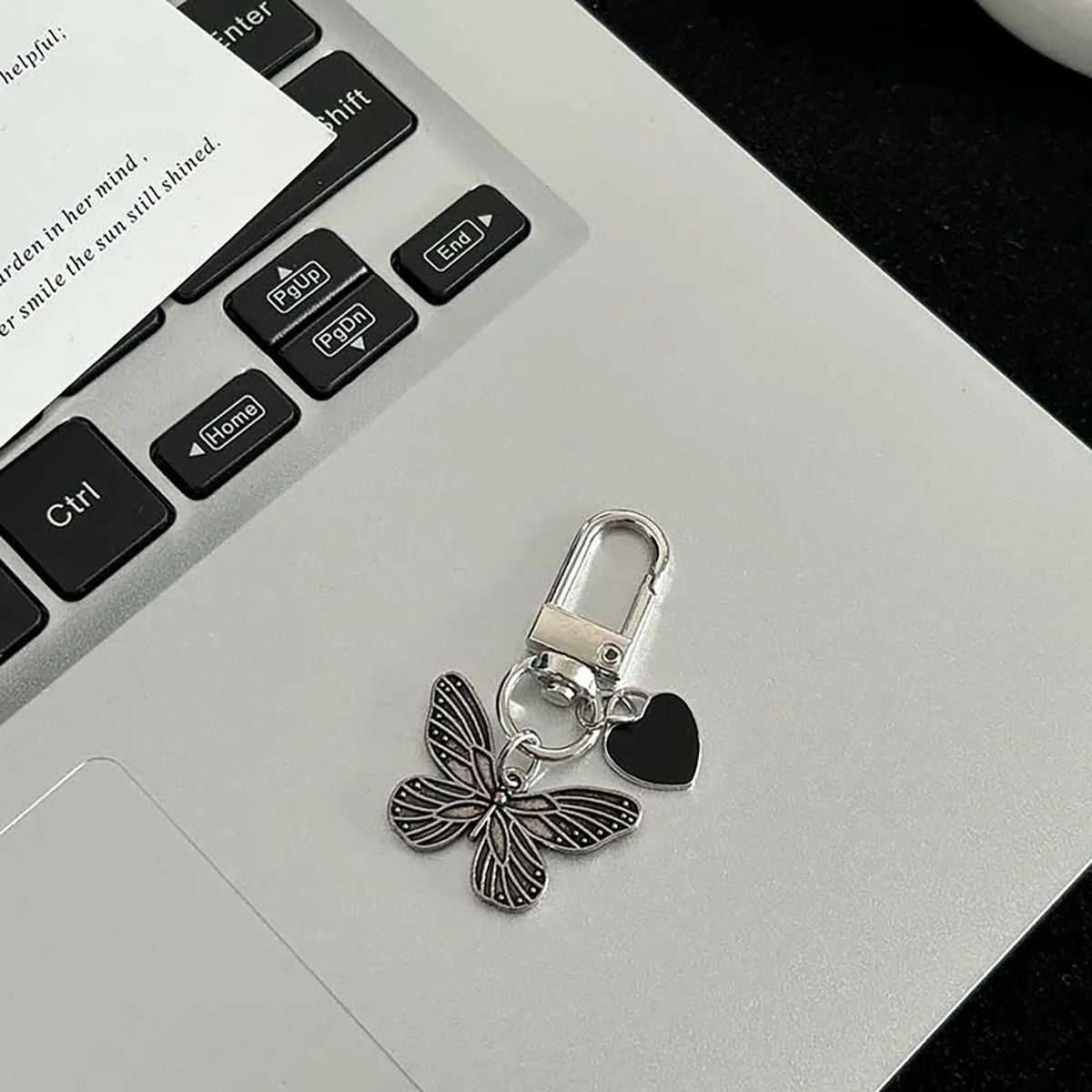 Y2K Silver Color Metal Butterfly Keychain Sweet Cherry Keyring Girls Fashion Bag Pendant Backpack Hanging Decoration Gift A15