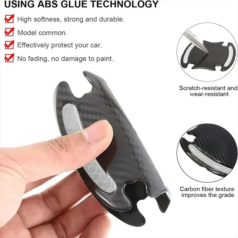 8Pcs Carbon Fiber Car Door Handle Bowl Scratch Protector Stickers, Universal Auto Reflective Anti-scratch Protective Film