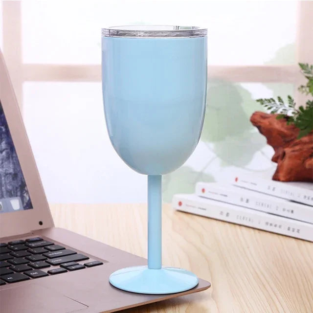 10oz Goblet Wine Cup With Seal Lid Double Wall Stainless Steel Tumbler Champagne Layer Cocktail Mug For Christmas Party