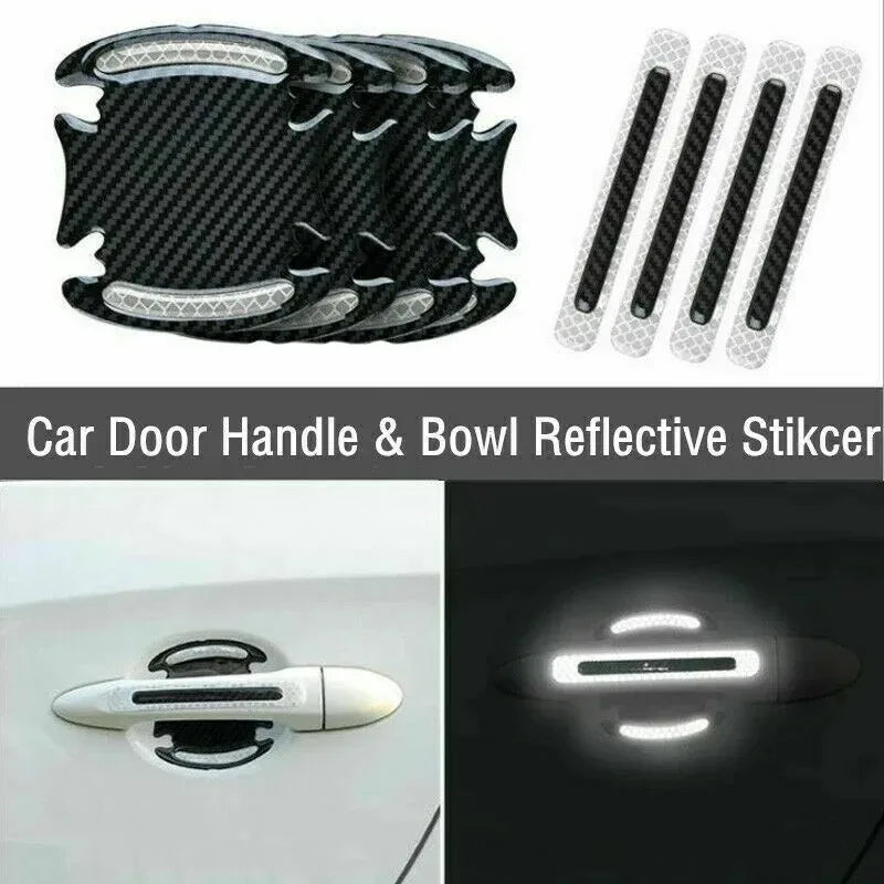8Pcs Carbon Fiber Car Door Handle Bowl Scratch Protector Stickers, Universal Auto Reflective Anti-scratch Protective Film