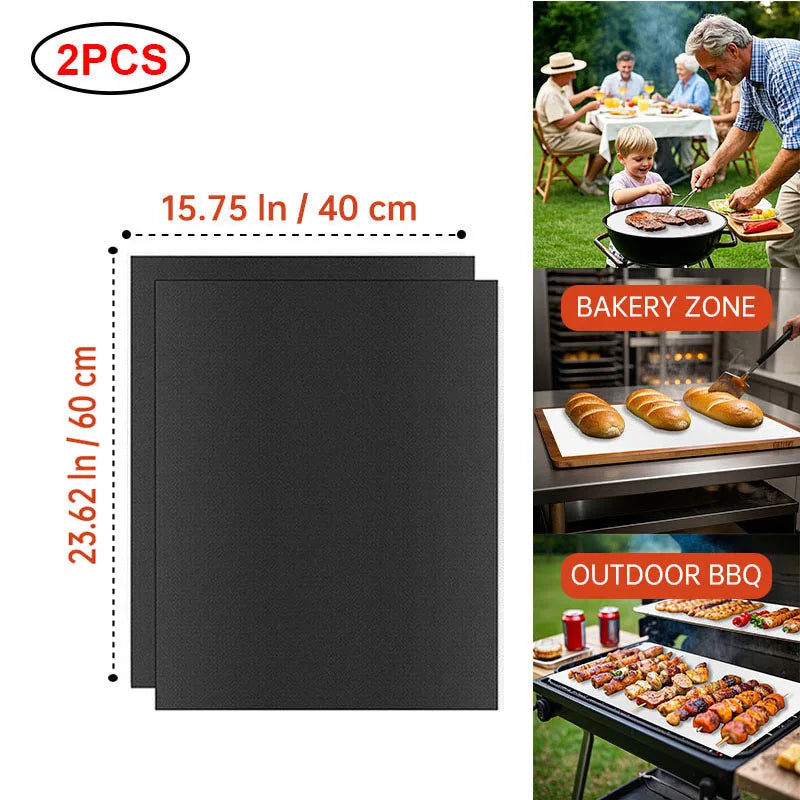 BBQ Grill Mat Non-stick Reusable Heat Resistant Extra Thick Pad Oven Liners Baking Mats Easy Clean Kitchen Outdoor Barbecue Tool