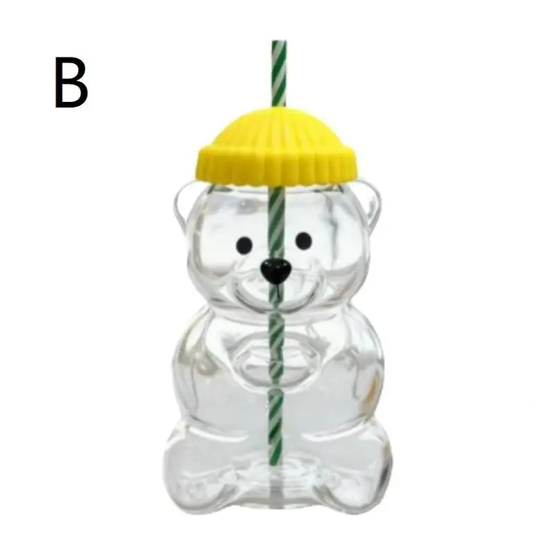 Cartoon Bear Shaped Coffee Mug Cute Bear Mug Plastic Cup With Straw Transparent Creative Milk Coffee Water Cups