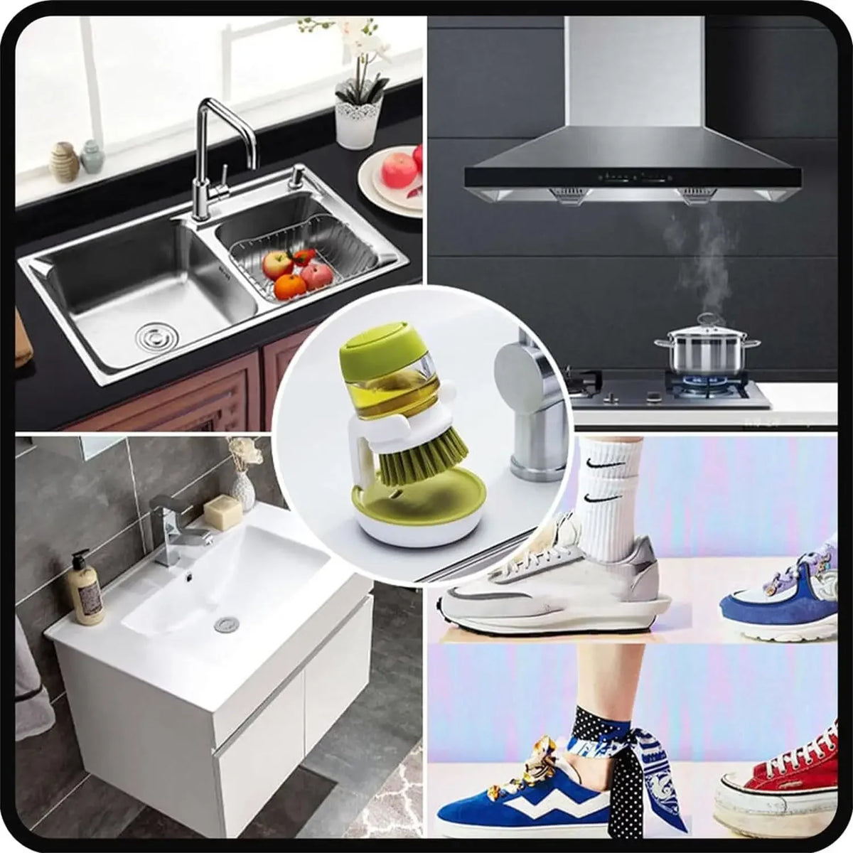 Kitchen Cleaning Brush, Multifunctional Pressing Automatic Liquid Dishwasher, Dish Scrubber with Soap Dispenser Clean Tools