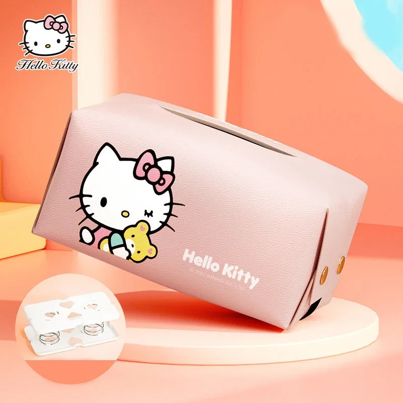 Kawaii Genuine Sanrio Car Tissue Box Hello Kitty Cartoon Armrest Box Car with Drawable Tissue Box Cute Anime Decorative Gifts