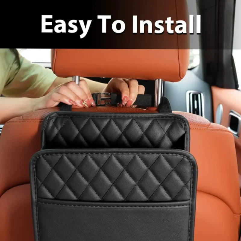 Multifunctional Car Seat Storage Bag Leather Auto Organizer Garbage Bag Fit For Most Car Models