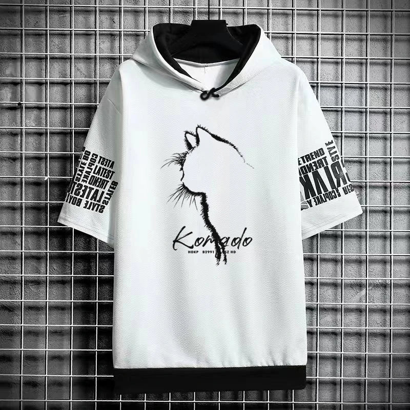 Harajuku Men's T-Shirt Hoodie Women Cartoon Cat Print Graphics T-Shirt Streetwear Funny Shirt Korean Fashion Short Sleeve Tops