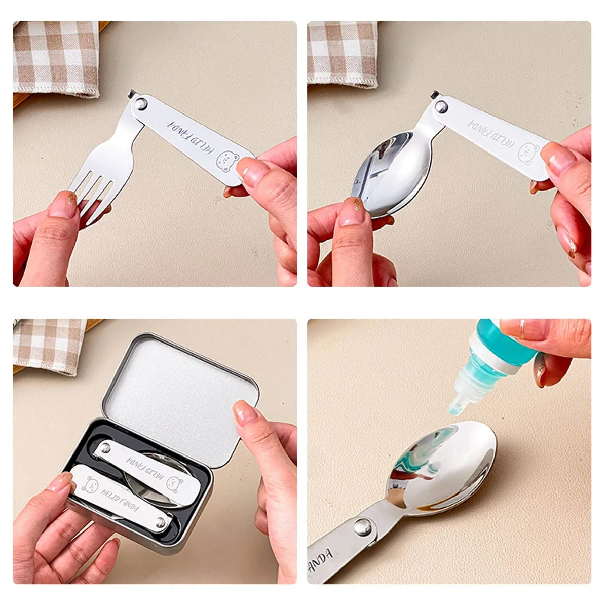 304 Stainless Steel Folding Spoon and Fork Set Portable Travel Cutlery with Case Reusable Kitchen Utensils for Camping Picnic