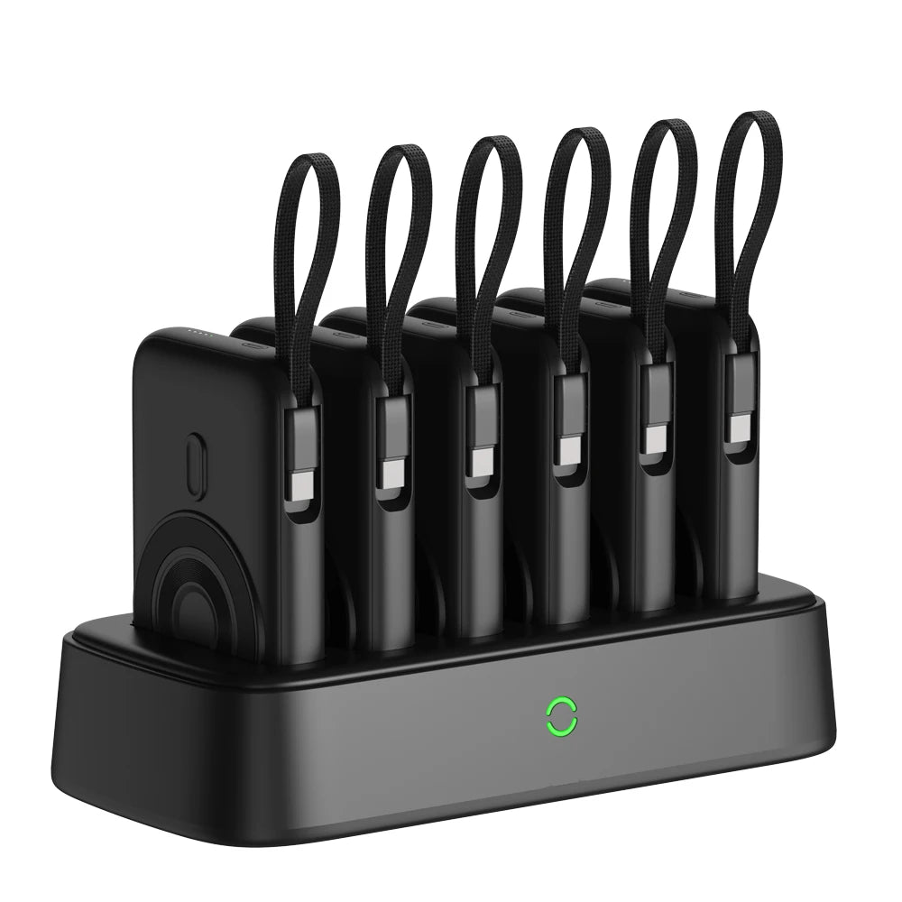 Domars Portable Power Banks with 6x10000mAh PD 22.5W Magnetic Wireless Fast Charging Station Built-in Type-C Cables With CCC