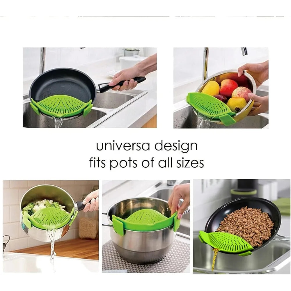 Clip on Strainer, Pot Strainer for Pasta Meat Vegetables Fruit, Silicone Strainers - Fit All Pots Bowls Kitchen Accessories