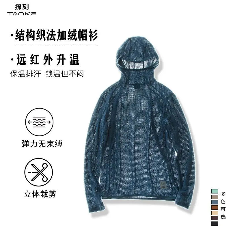 Thermolite® Lightweight Hooded T-Shirt Men's Long Sleeve Thermal Hoodie for Hiking, Camping & Cycling Anti-Static & Anti-Pilling