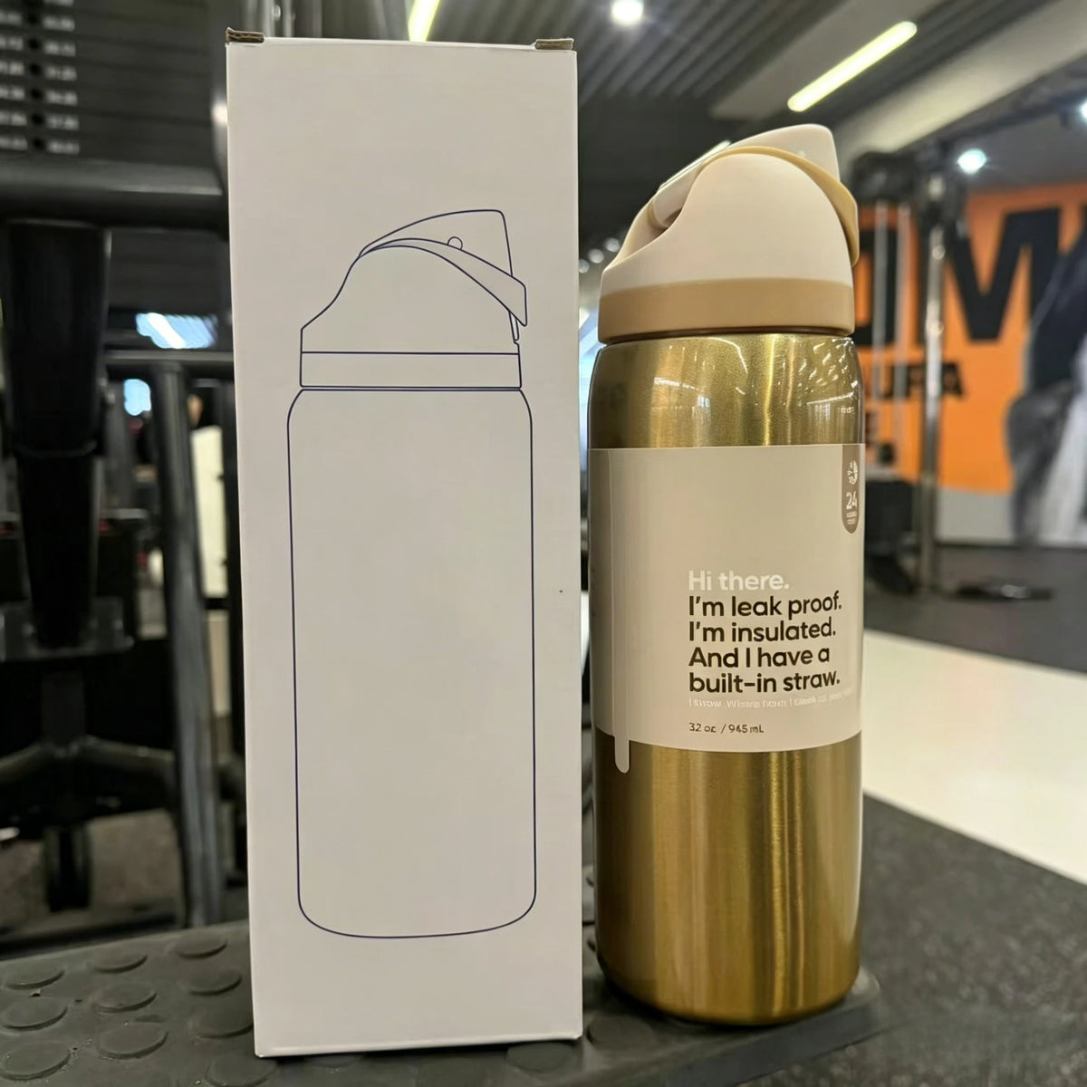 Fitness Insulated Flask Thermos Cup Stainless Steel Straw Drinking Water Bottle One-touch Open Vacuum Mug for Football Sport Use