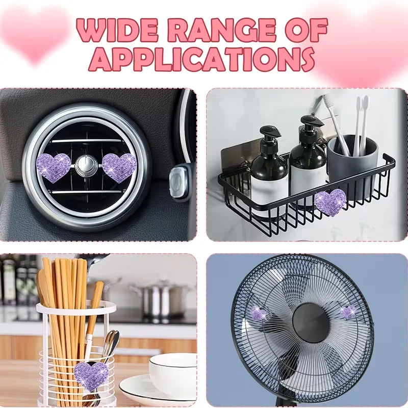 Valentine's Day Exclusive 2-Pack Sparkling Crystal Heart Car Air Vent Freshener Clips – Creative Car Interior Decor