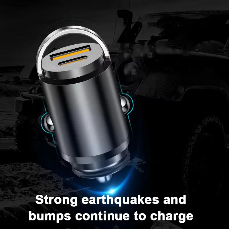 Mini 100W Hidden Car USB Charger Super Charge Dual USB Port Cigarette Lighter Adapter 30W PD Charger for iPhone iPad Android