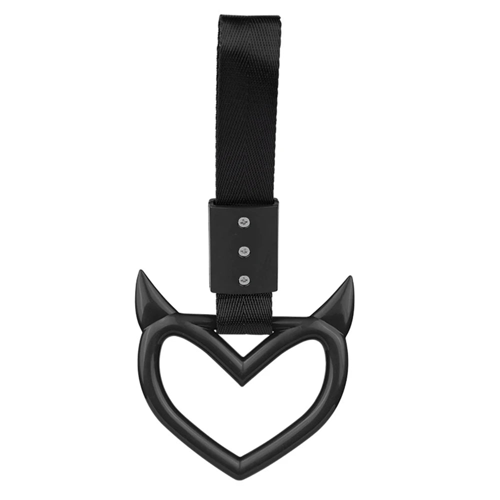 Gradient Devil Heart Tsurikawa Handle Strap, JDM Style Rearview Mirror & Bumper Decor, Car Interior & Exterior Accessory