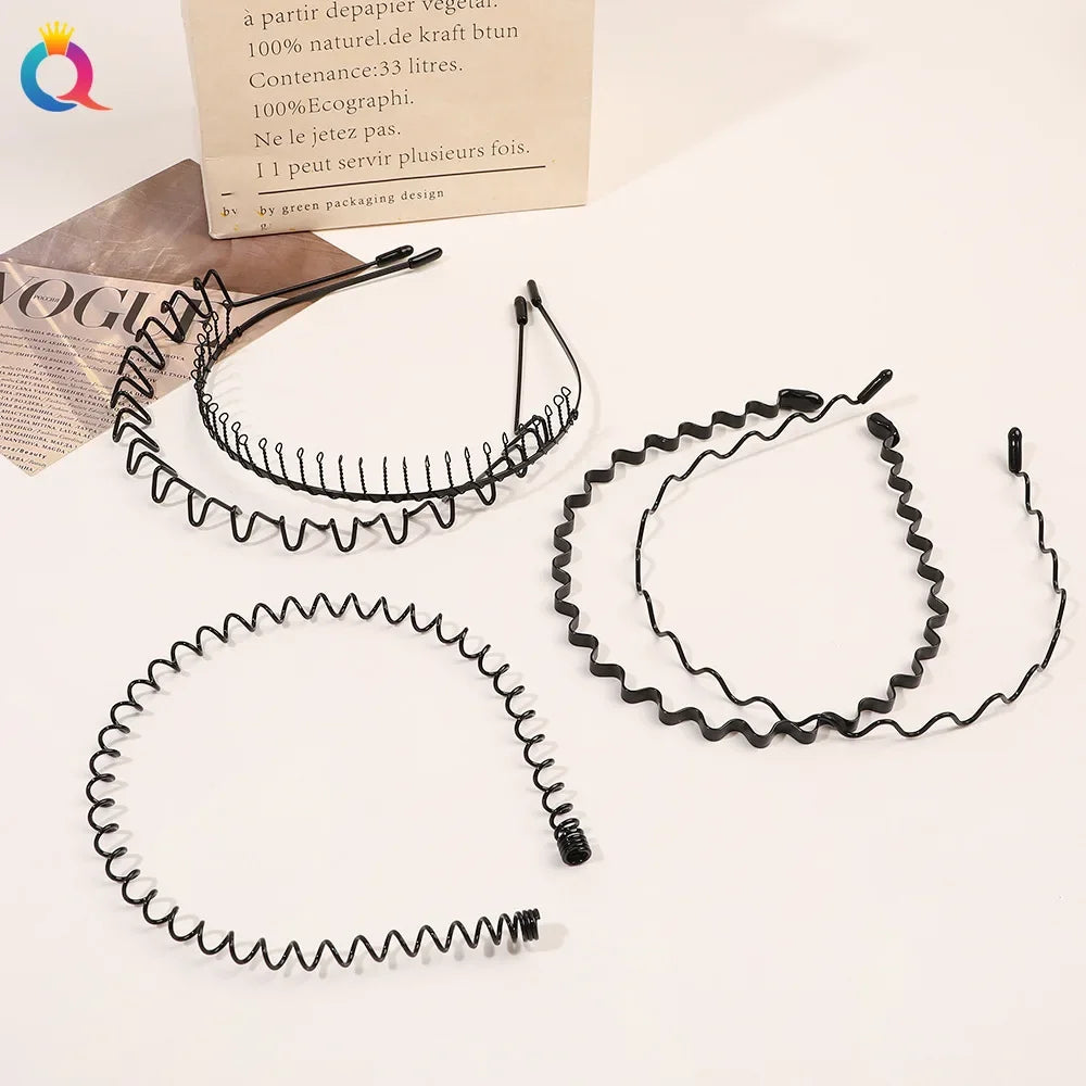 Fashion Metal Hair Band for Men Women Unisex Black Wavy Hair Head Hoop Band Sports Headband Hairband Hair Accessories Gifts