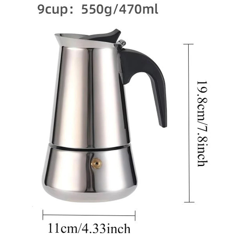 Coffee Pot Stainless Steel Moka Pot Italian Coffee Maker 9 Cup 15 OZ Stovetop Espresso Maker for Gas or Electric Ceramic Stove