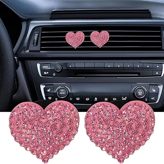 Valentine's Day Exclusive 2-Pack Sparkling Crystal Heart Car Air Vent Freshener Clips – Creative Car Interior Decor