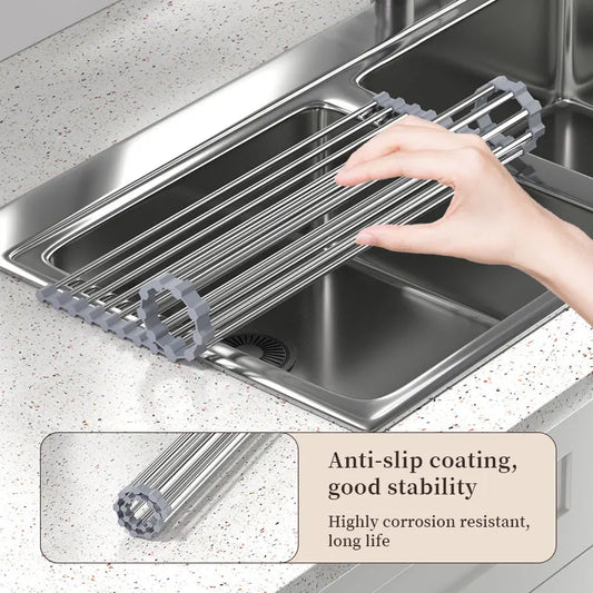 Roll Up Dish Drying Rack over sink, Stainless Steel Dish Drainer Shelf Organizer Tableware Plate Storage,Kitchen accessories