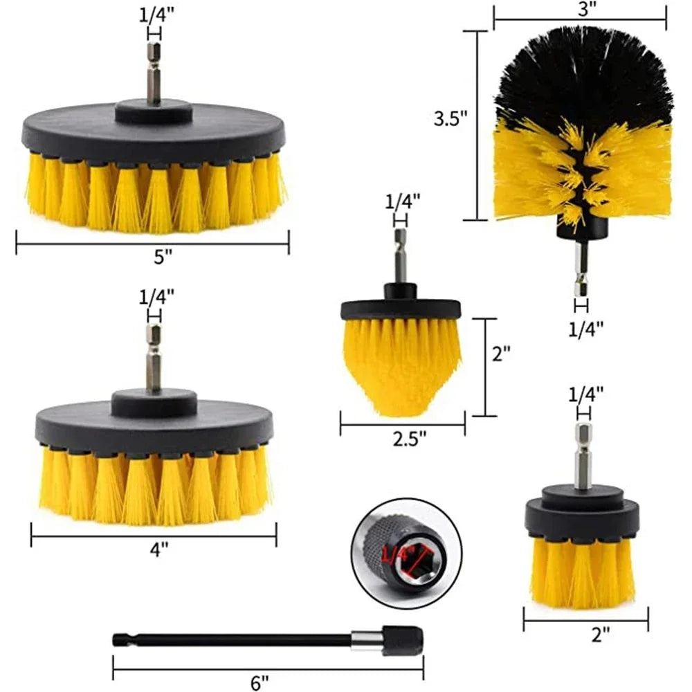 6 Pieces Electric Drill Brush Attachment Power Scrubber Wash Cleaning Brushes Kit with Extension Clean Windows Kitchen Toilet