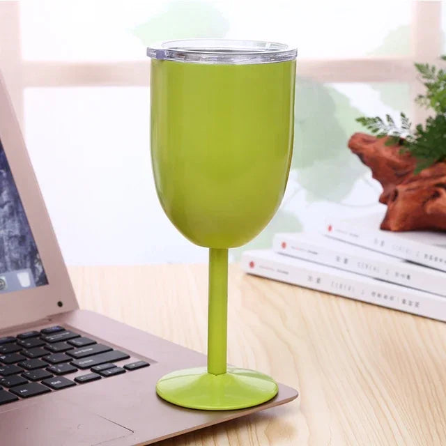 10oz Goblet Wine Cup With Seal Lid Double Wall Stainless Steel Tumbler Champagne Layer Cocktail Mug For Christmas Party