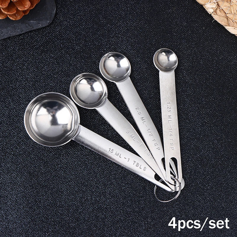 4/6/8Pcs Set Stainless Steel Measuring Spoon Cup With Scale Measuring Ruler Egg Beater Spoon Kitchen Baking Measuring Tool