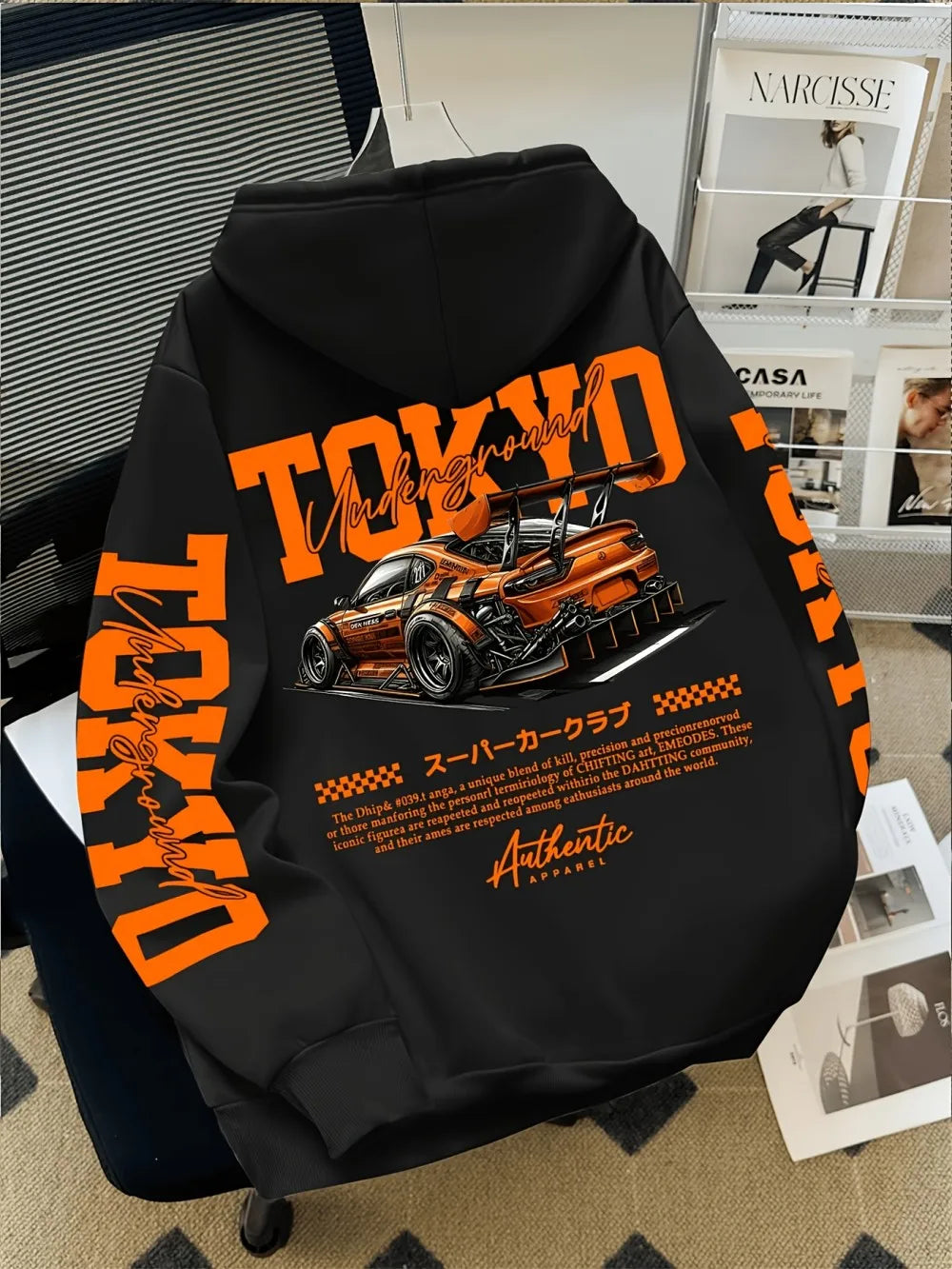 American men's autumn Tokyo racing letter print soft and comfortable hooded sweatshirt long sleeved T-shirt outdoor street top