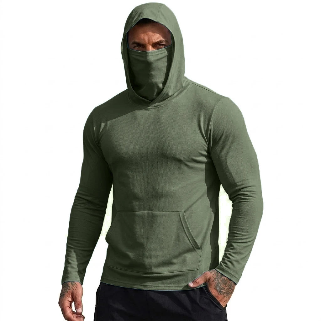 Mens Sun Protection Hooded Tee Quick Dry Long Sleeve Sweatshirt Lightweight Performance Top for Hiking Outdoor Sun Wear Tops