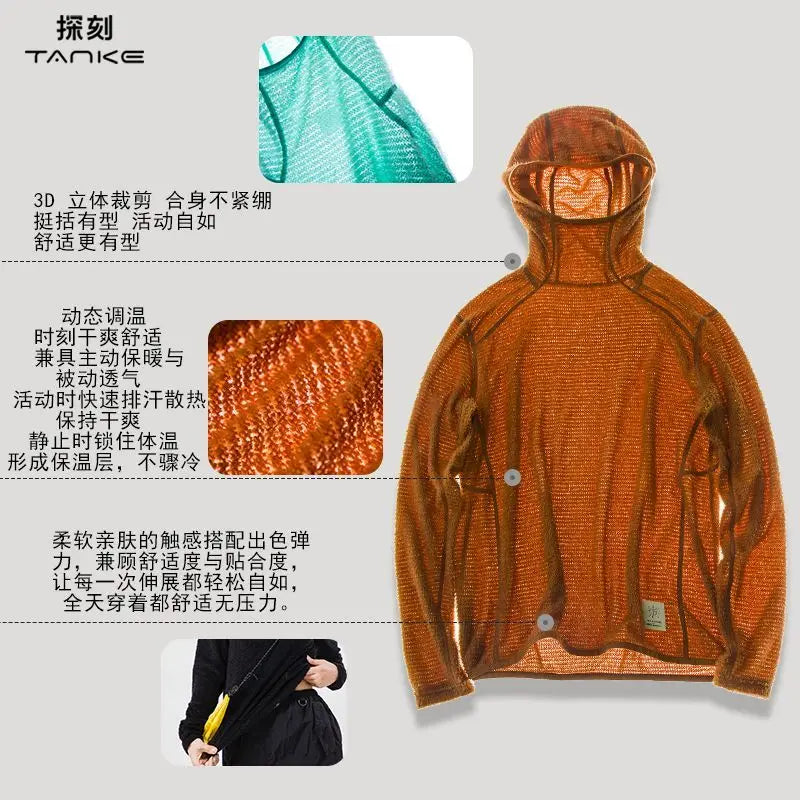 Thermolite® Lightweight Hooded T-Shirt Men's Long Sleeve Thermal Hoodie for Hiking, Camping & Cycling Anti-Static & Anti-Pilling