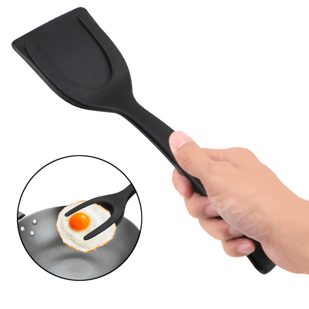 Silicone spatula, silicone kitchen utensils, non stick frying pan with egg spatula, fish, eggs, pancakes
