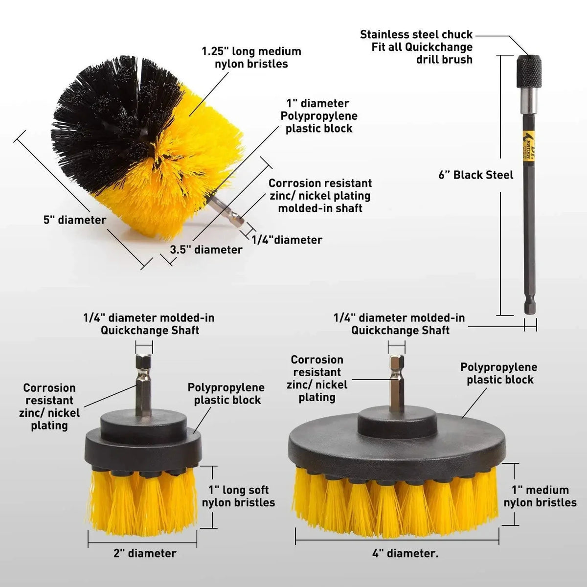 6 Pieces Electric Drill Brush Attachment Power Scrubber Wash Cleaning Brushes Kit with Extension Clean Windows Kitchen Toilet