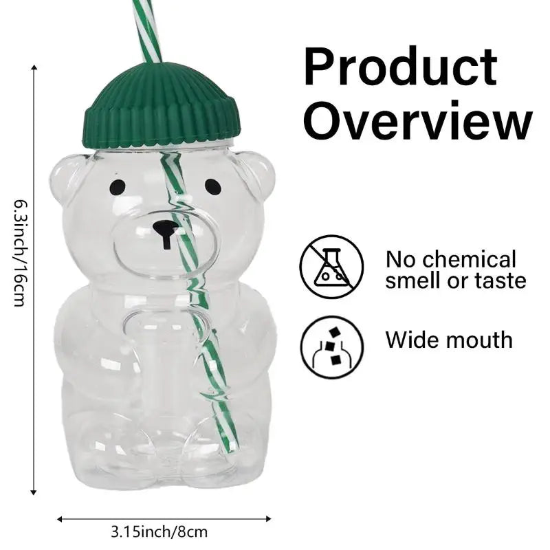 With Straw Transparent Creative Milk Coffee Water Cups 550ML Cartoon Bear Shaped Coffee Mug Cute Bear Mug PET Plastic Cup