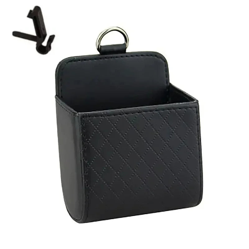 Car Storage Bag Car Air Outlet Debris Bag For Mobile Phone Key Sunglasses Vent Dashboard Tidy Hanging Leather Organizer Box 1pc