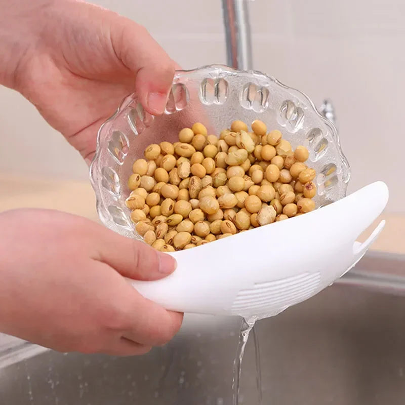 1PC Rice Sieve Spoon Kitchen Drain Colander With Handles Rice Bowl Strainer White Rice Washing Tools Sink Drain Household Tools