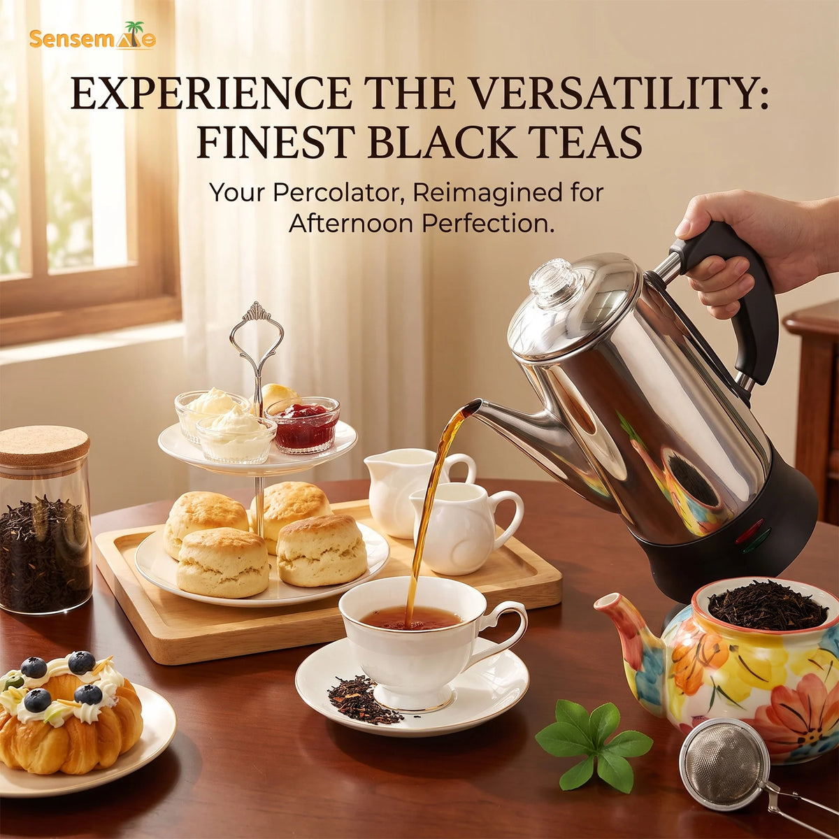 Electric Coffee Percolator 1.8L 12 Cup 304 Stainless Steel Coffee Maker Keep Warm Fast Brew Filter Pot For Home Camping Office