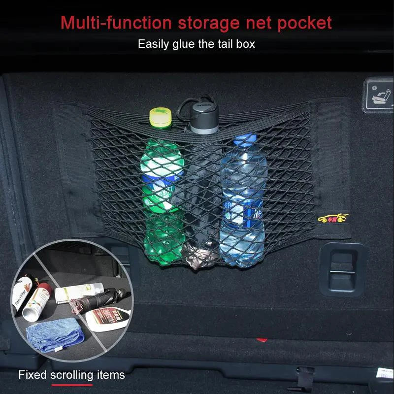 Car Seat Back Organizer Trunk Net Seat Elastic String Net Magic Sticker Mesh Storage Bag Auto Seat Back Bag Car Accessories