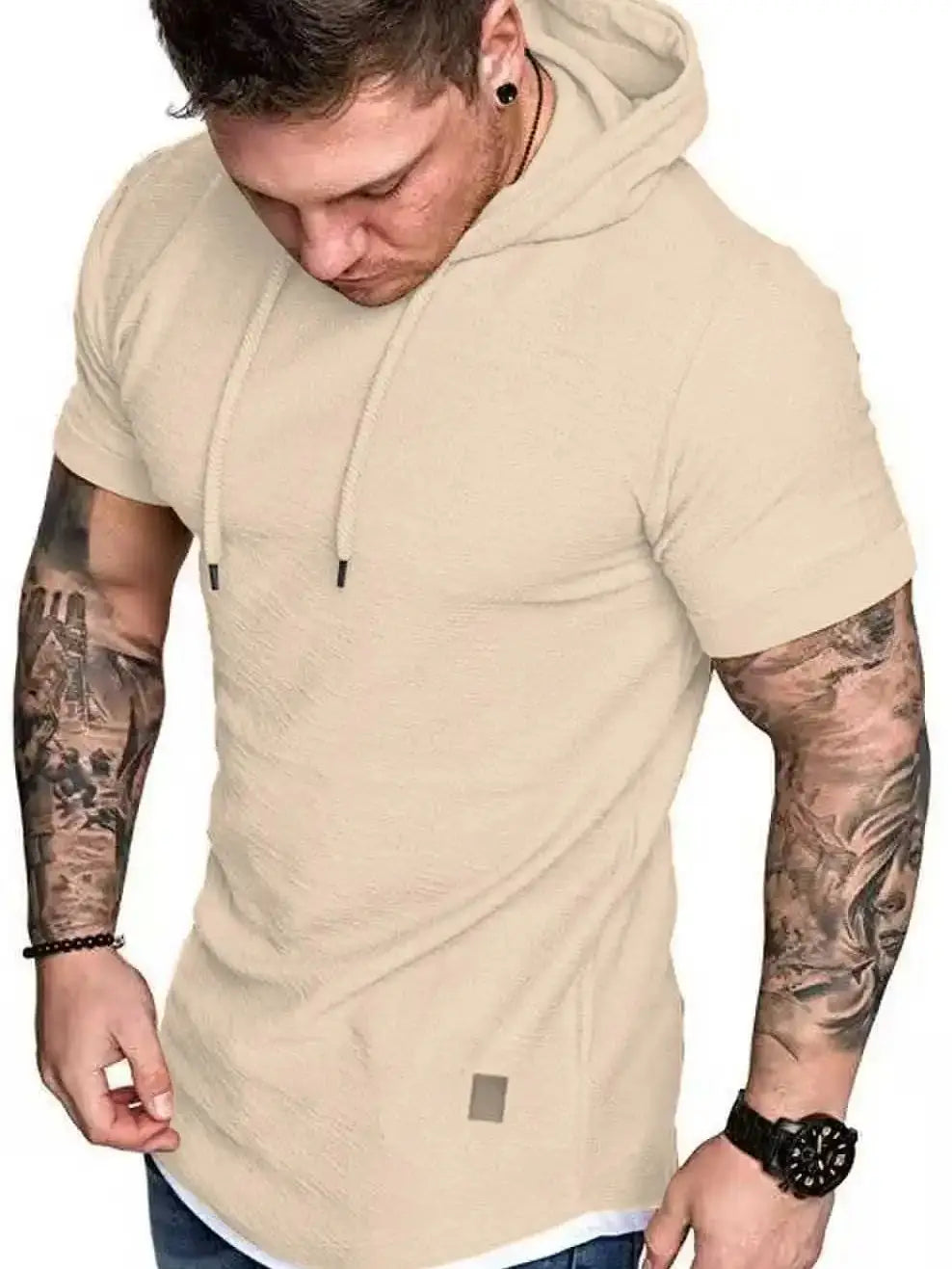 New men's summer hooded T-shirt Men's solid color top men's short sleeve T-shirt Hoodie casual fashion men's short sleeve