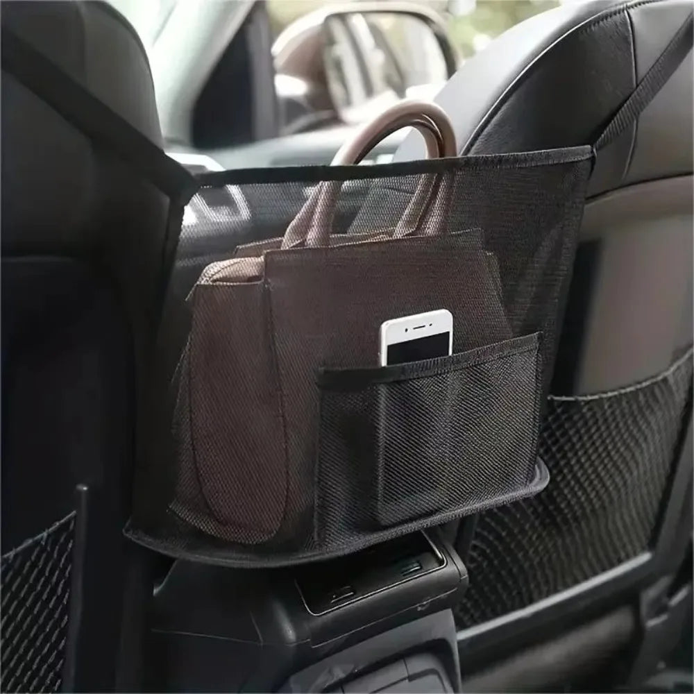 Large Capacity Car Seat Mesh Bag Convenient Hanging Mesh Storage Net Pocket Adjustable Spacious Handbag Purse Organizer Auto