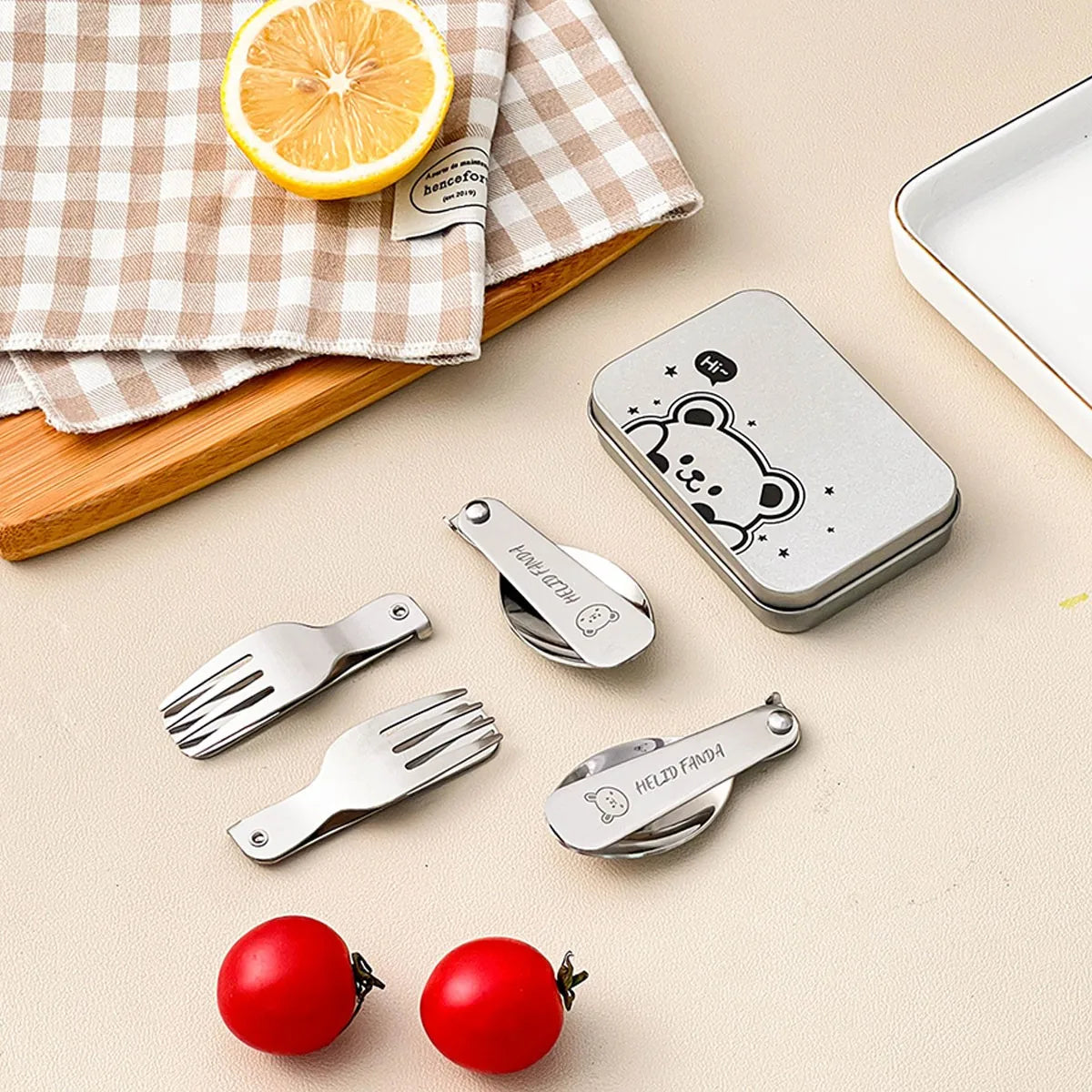 304 Stainless Steel Folding Spoon and Fork Set Portable Travel Cutlery with Case Reusable Kitchen Utensils for Camping Picnic
