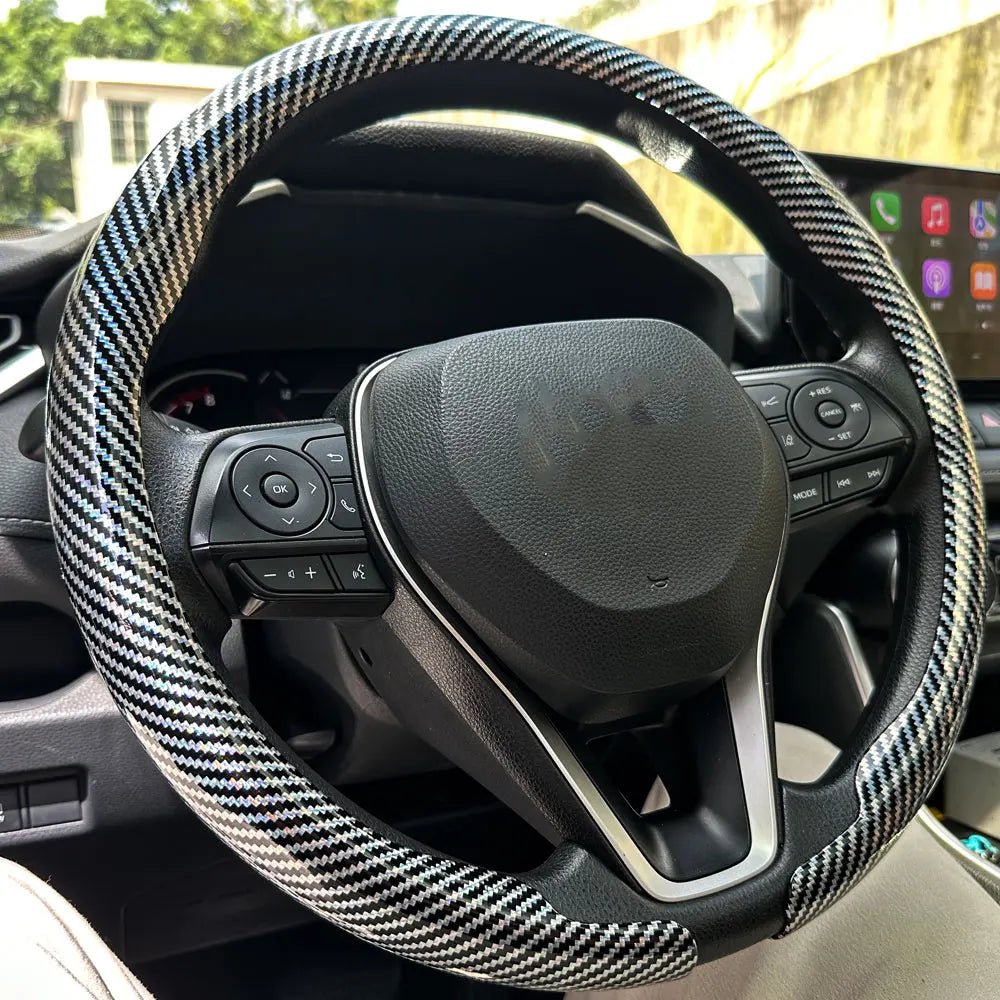 2025 New Universal Non-slip Luster Luxury Carbon Fiber Breathable Round Car Steering Wheel Cover Protector Auto Accessories