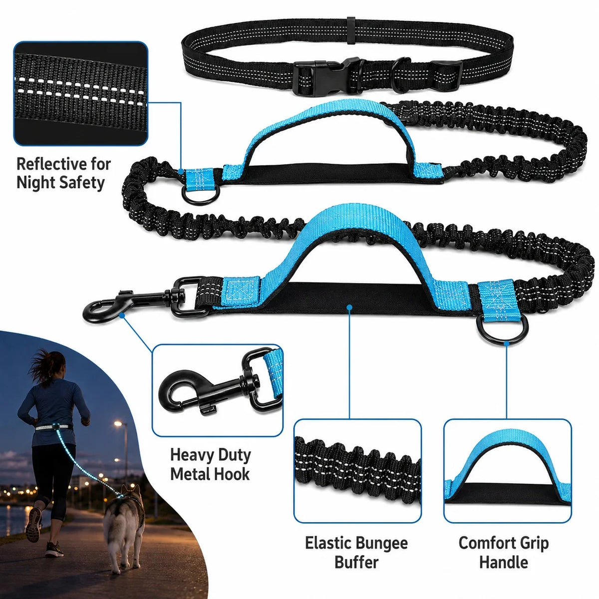 Pet Retractable Belt Leash For Running Reflective Retractable Hand Free Dog Leash with Adjustable Waist Rope For Outdoor Running