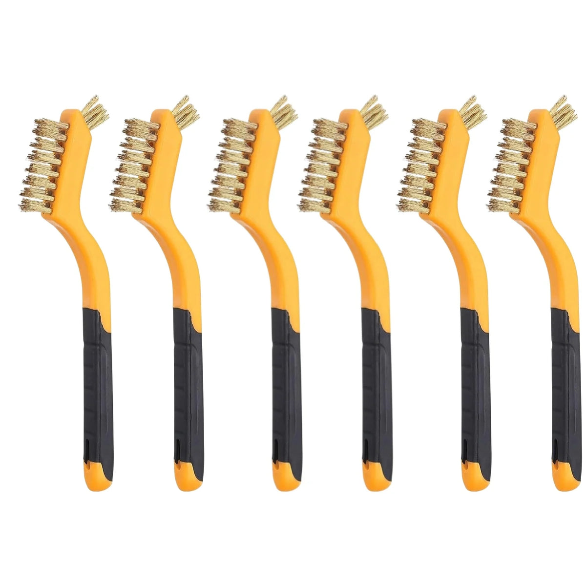 Wire Brush Set 6Pcs Nylon/Brass/Stainless Steel Bristles with Curved Handle Grip for Cleaning Rust Removal Dirt Paint Scrubbing