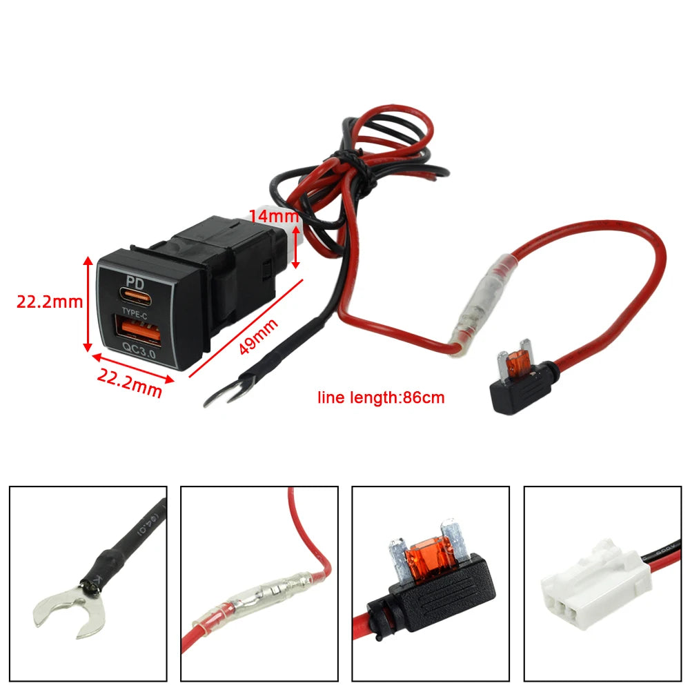 Juren 1pcs QC3.0 USB Fast Charging TYPE-C Interface Socket Charger For Toyota Camry Carola TS-07-C